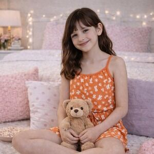 COSABELLA  Sweet Dreams orange  Girls Pajama Romper Set Size S New